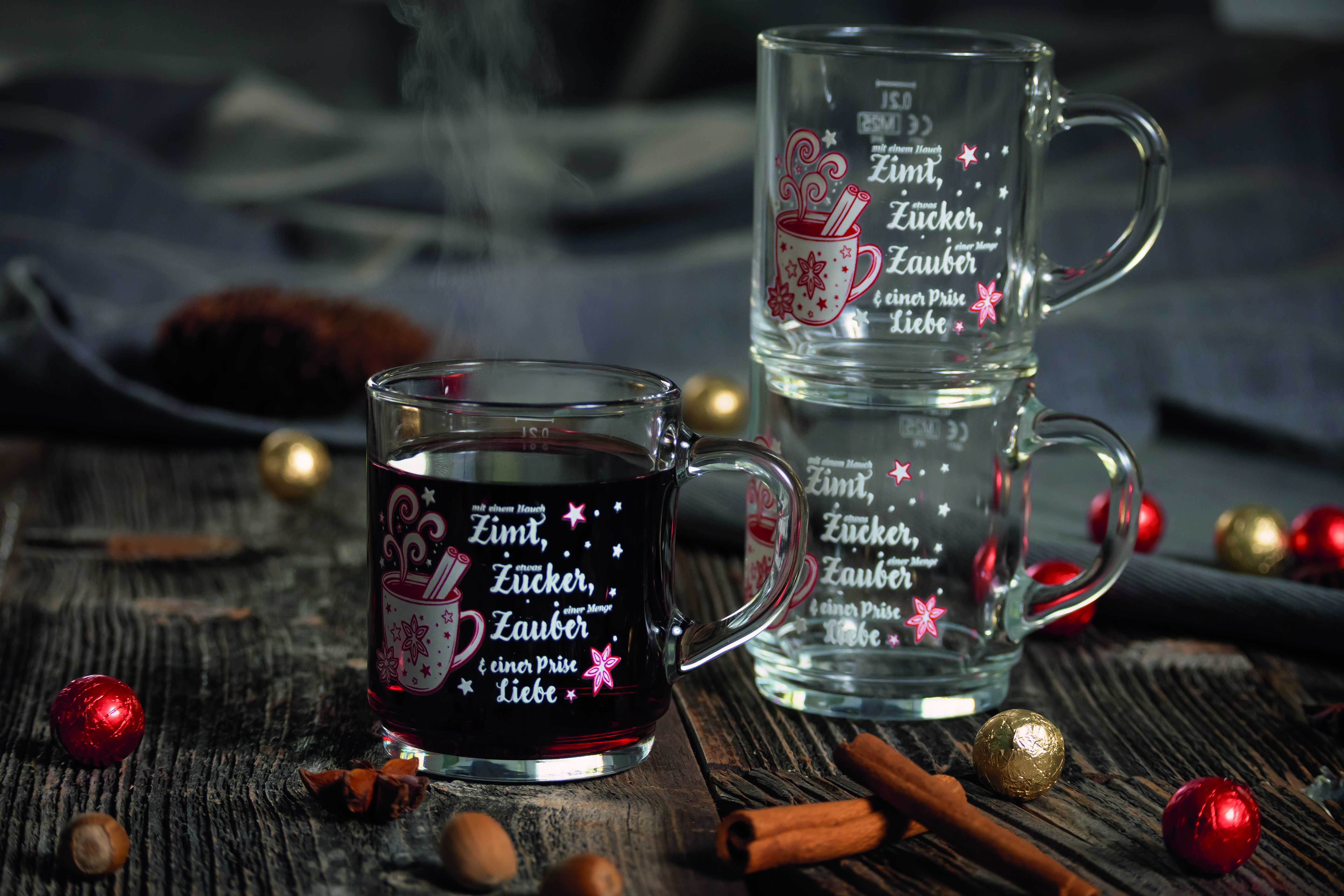Tee-/Glühweinbecher 25cl; 0,2l /-/ stapelbar mit Weihnachtsdekor